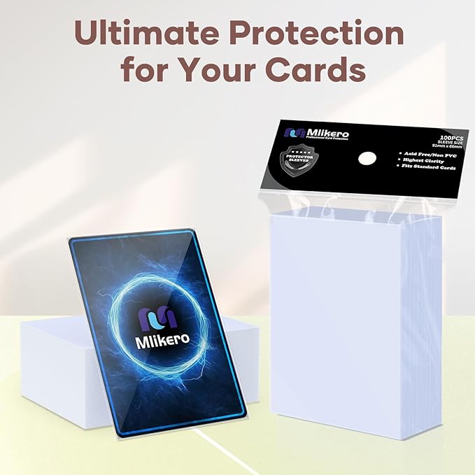 Mlikero 100 Pcs Clear Card Sleeves, Standard Size Trading Card Sleeves Cards Protector Fit for MTG, Football, Sports, Game Cards, 66 x 91 mm